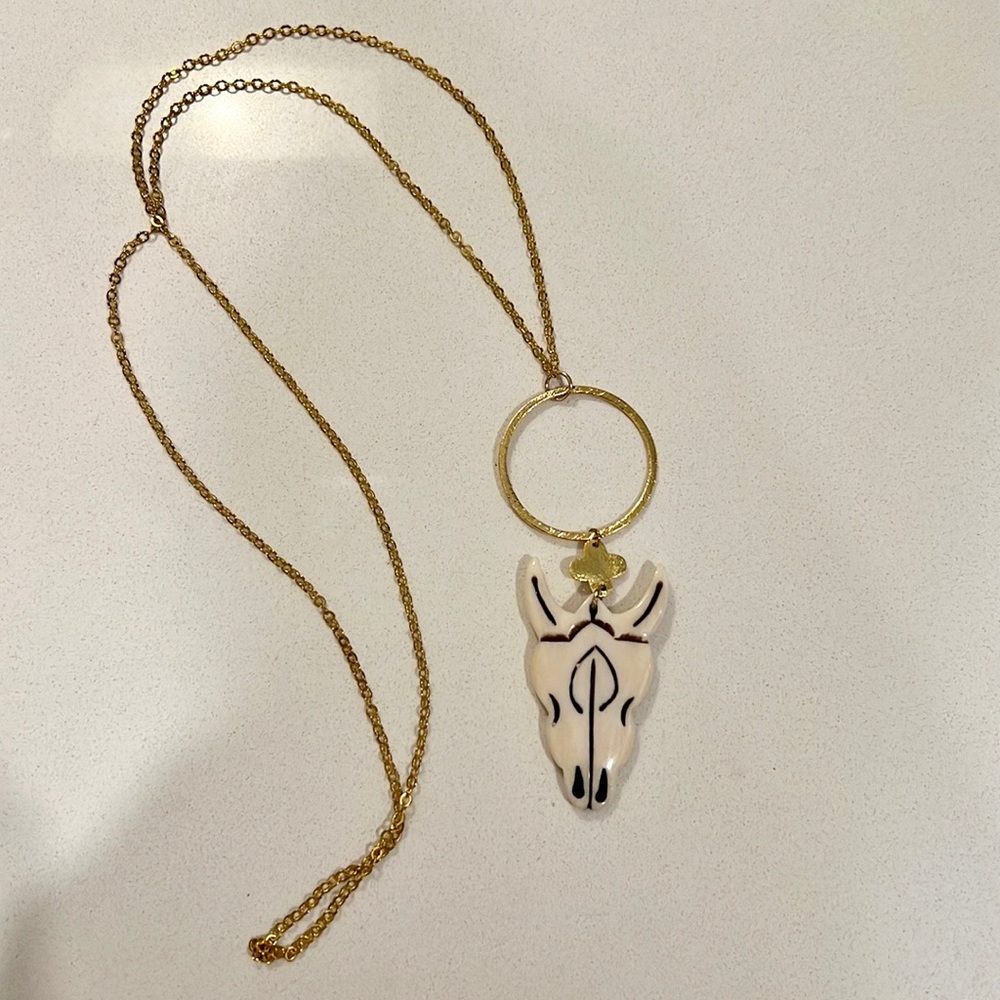 Super Cool Rodeo Western/Cowgirl Bull Head/Skull Statement Necklace! Brand New!